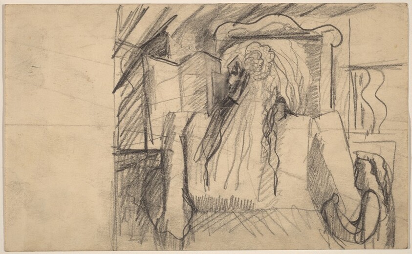 Woman with Long Hair Seen from the Back, Folding Screen to the Left