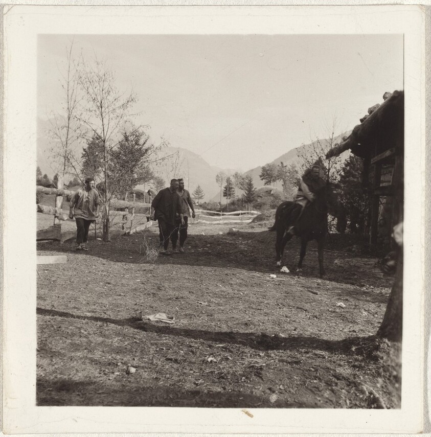 Actors following horseback rider--Filming "Landammann Stauffacher"