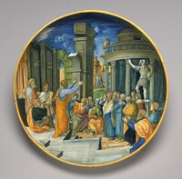 Plate with Saint Paul preaching at Athens, Workshop of Guido Durantino of Urbino, c. 1535