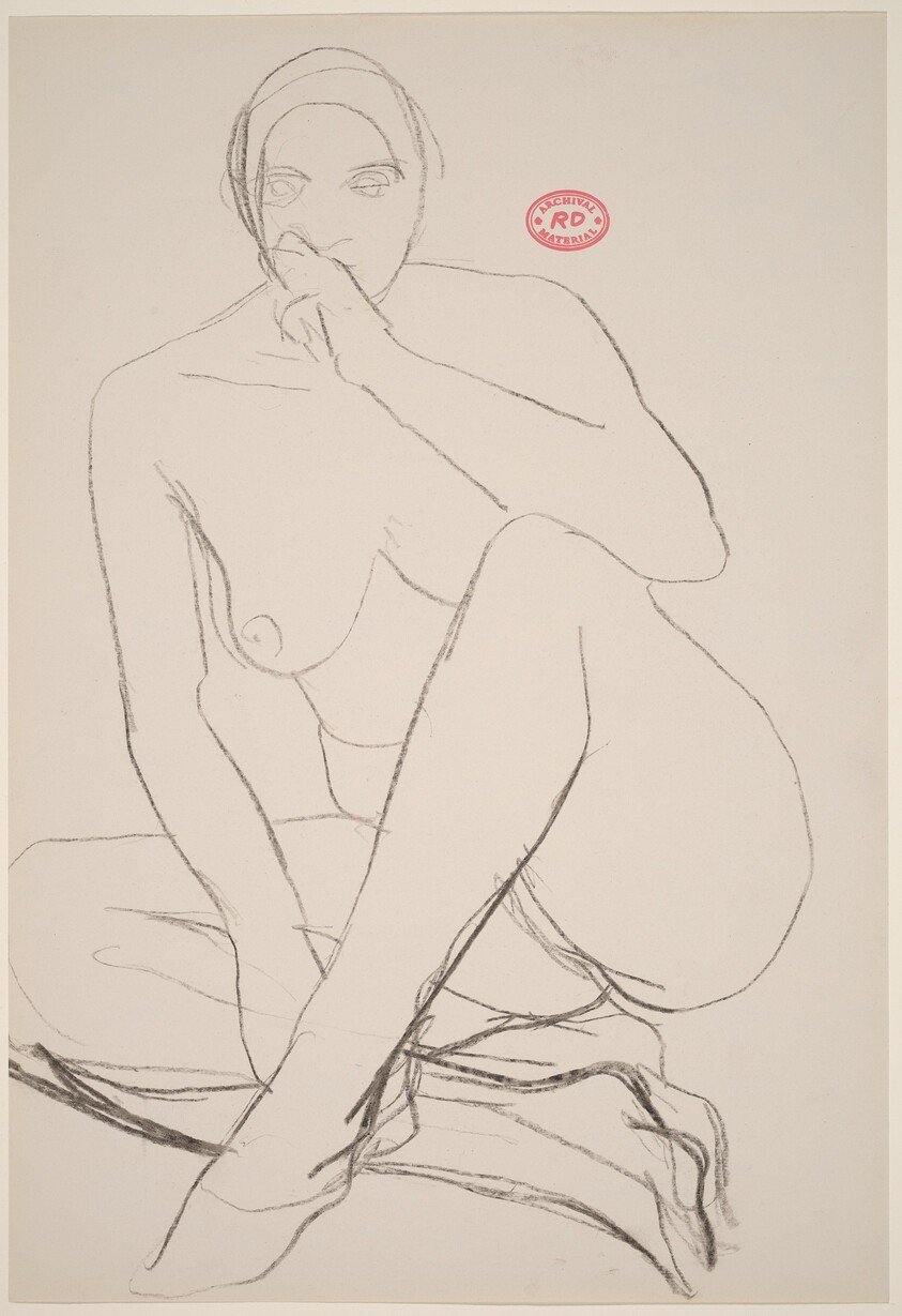 Untitled [seated female nude with hand to mouth]