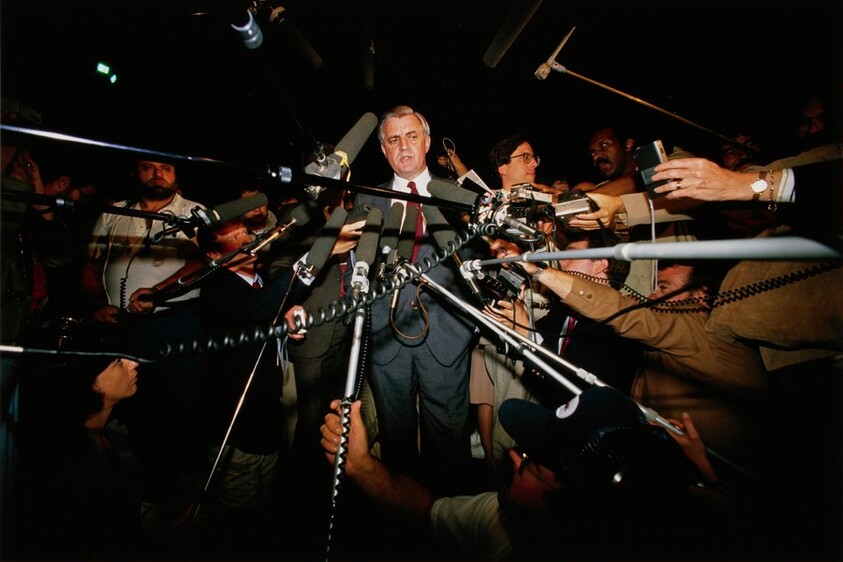 Walter Mondale on the Campaign Trail with Reporters at the Seattle-Tacoma Airport