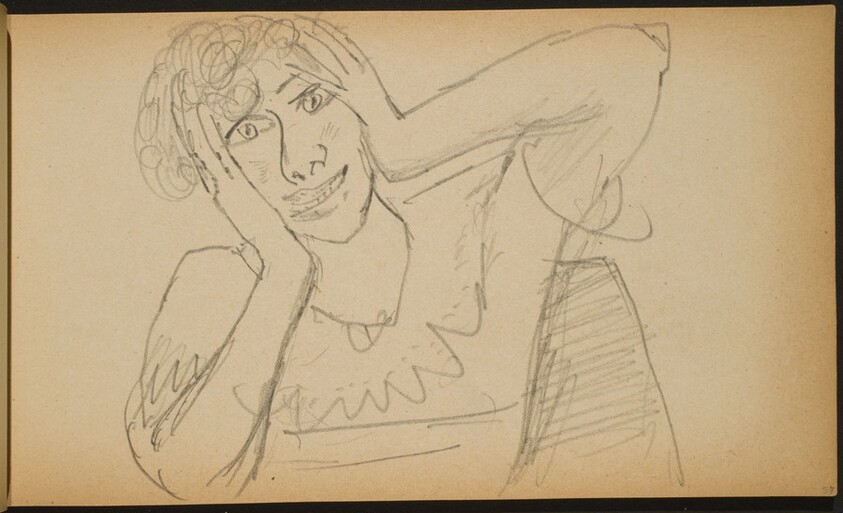 Lachende Frau mit an den Kopf gelegten Händen (Woman Laughing with Hands at her Head) [p. 57]