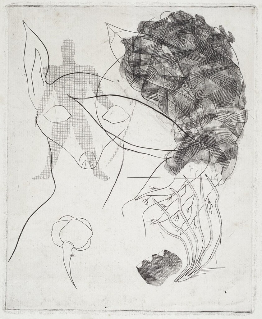 Untitled (Man, dog's head and rose)