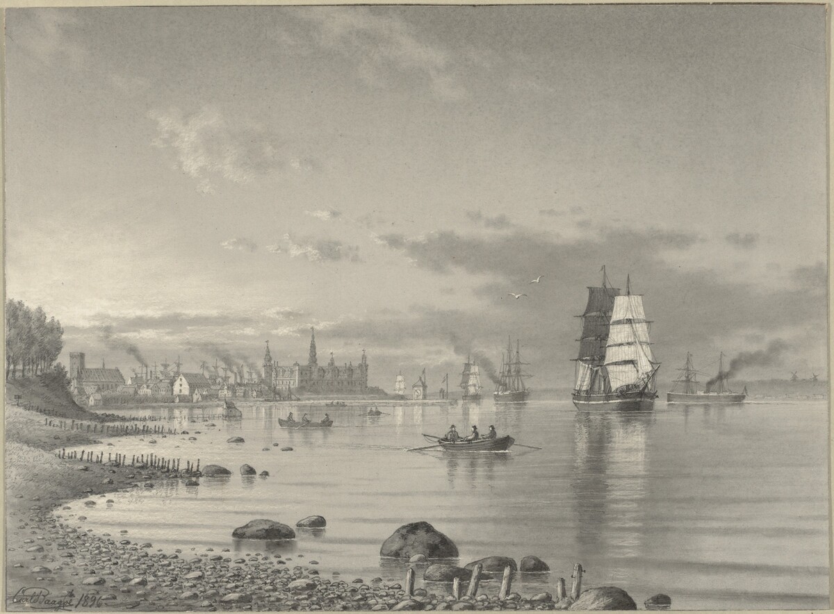Shipping on the Oresund with Helsingor and Kronborg Castle in the Distance