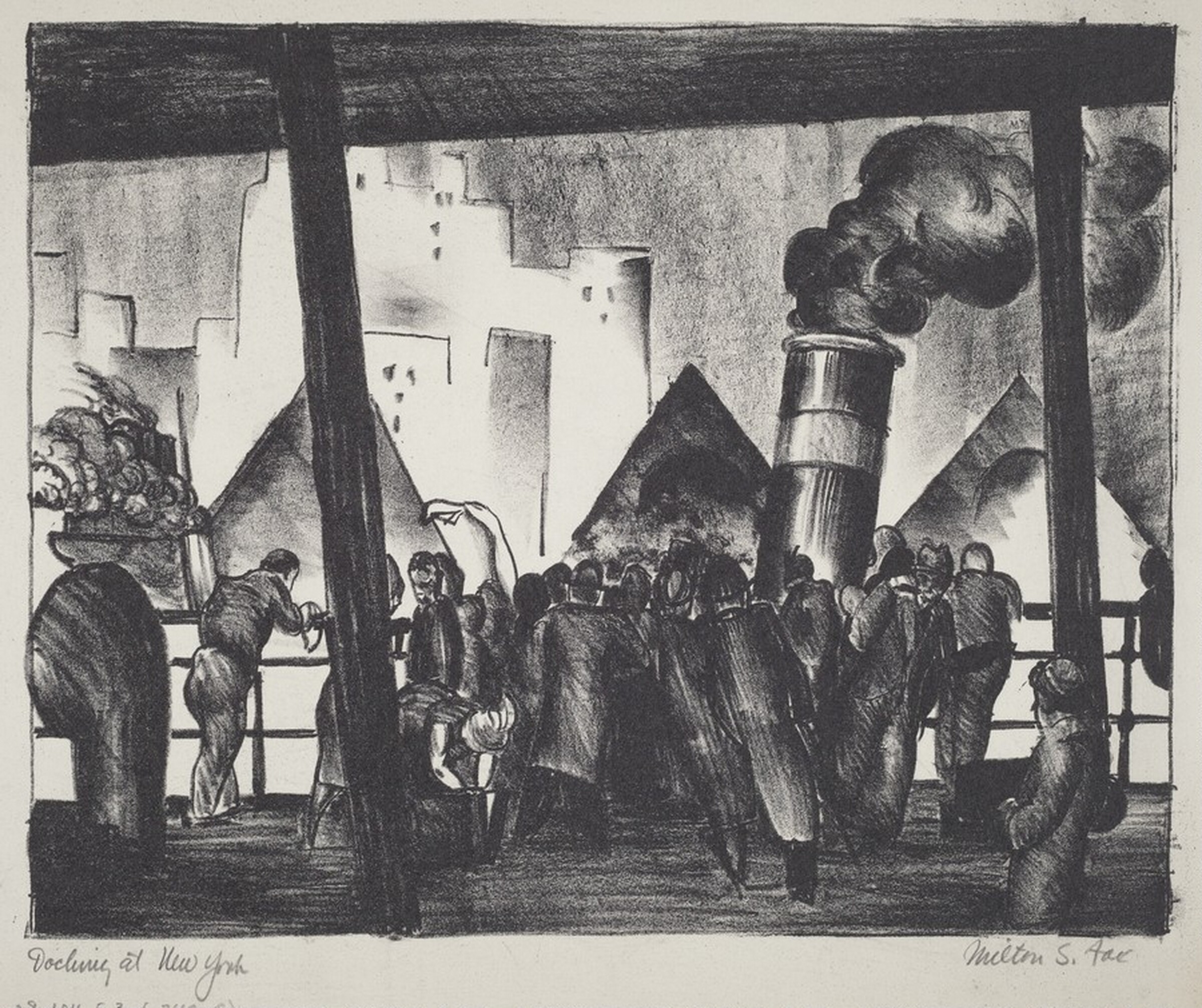 Docking at New York, Milton S. Fox, c. 1940