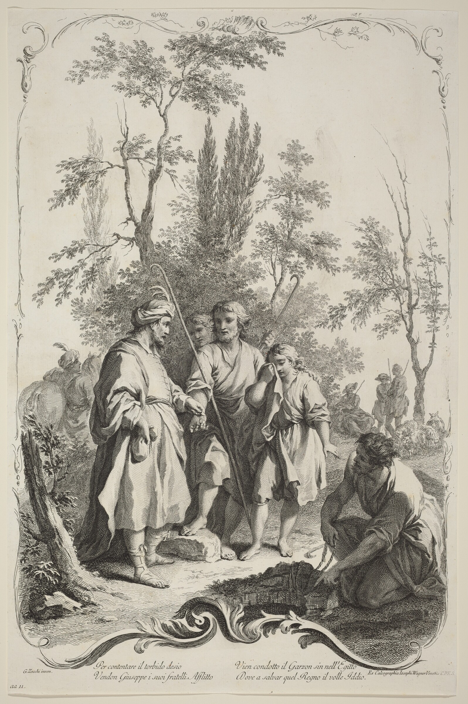 Joseph and His Brothers, Joseph Wagner (publisher) after Giuseppe Zocchi, c. 1745