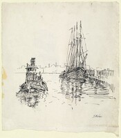 Hudson River, Schooner or 4 Master and Tug, John Marin, c. 1900