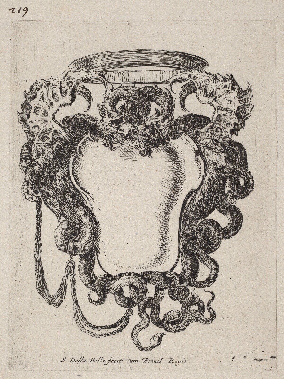 Cartouche Flanked by Dragons