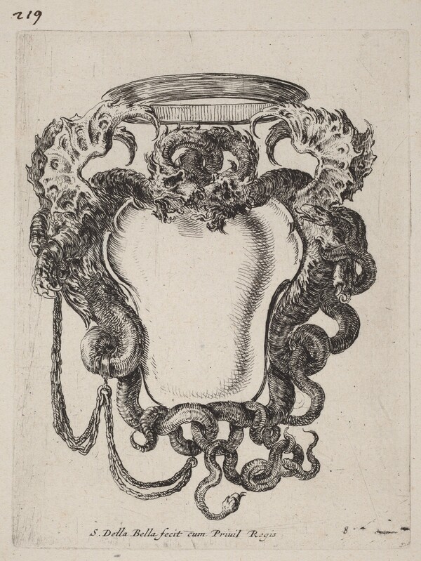 Cartouche Flanked by Dragons