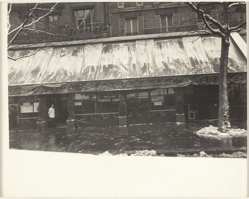 Café front in snow, Paris