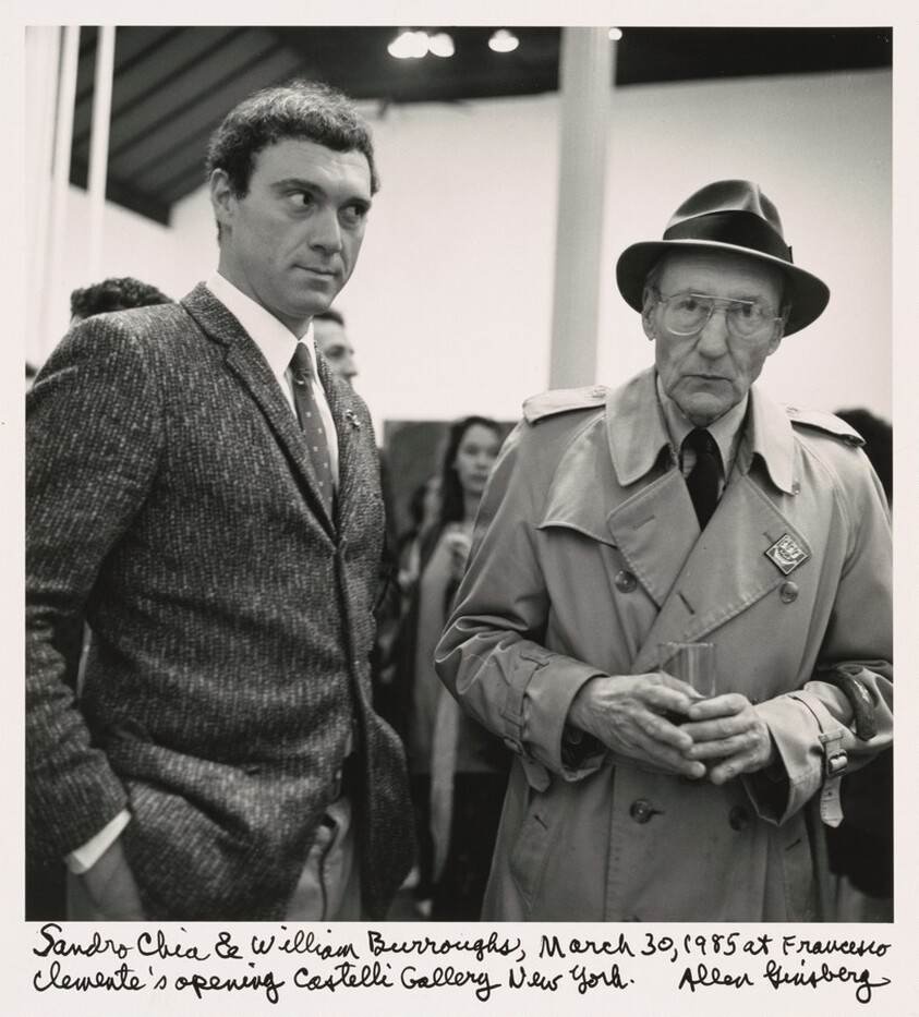 Sandro Chia & William S. Burroughs, March 30, 1985 at Francesco Clemente's opening Castelli Gallery New York.
