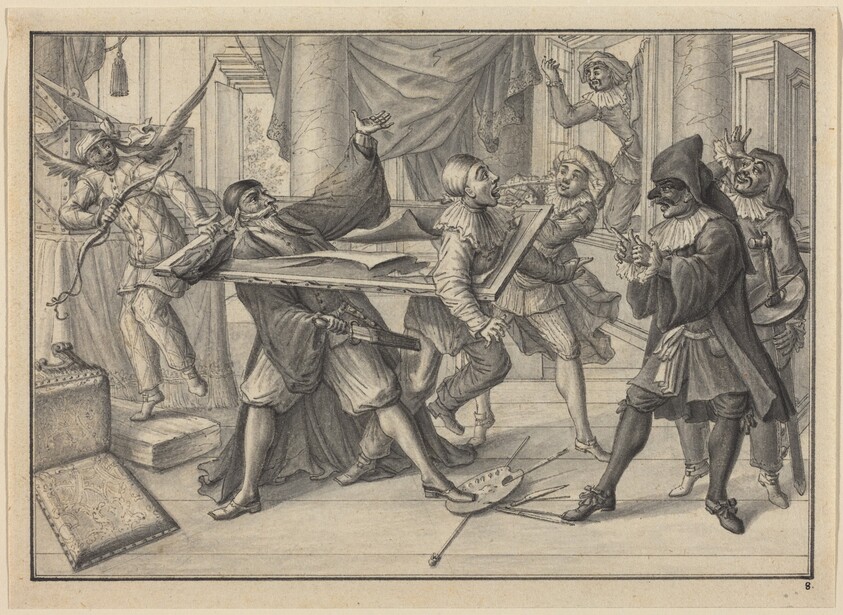 Mezzetin and Harlequin Use the Picture Frame to Catch Pantaloon and Pierrot