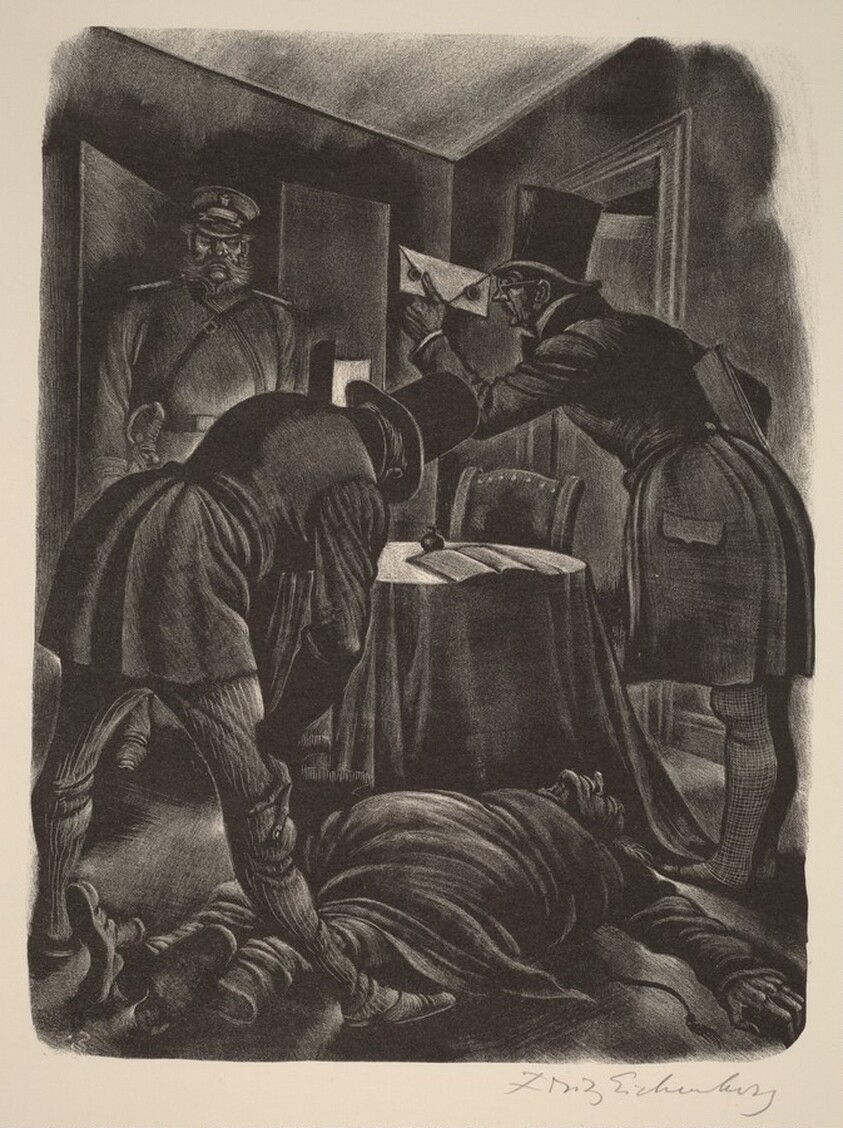 Quite Dead, with His Head Broken (Book IX: Preliminary Investigation, facing p.352)