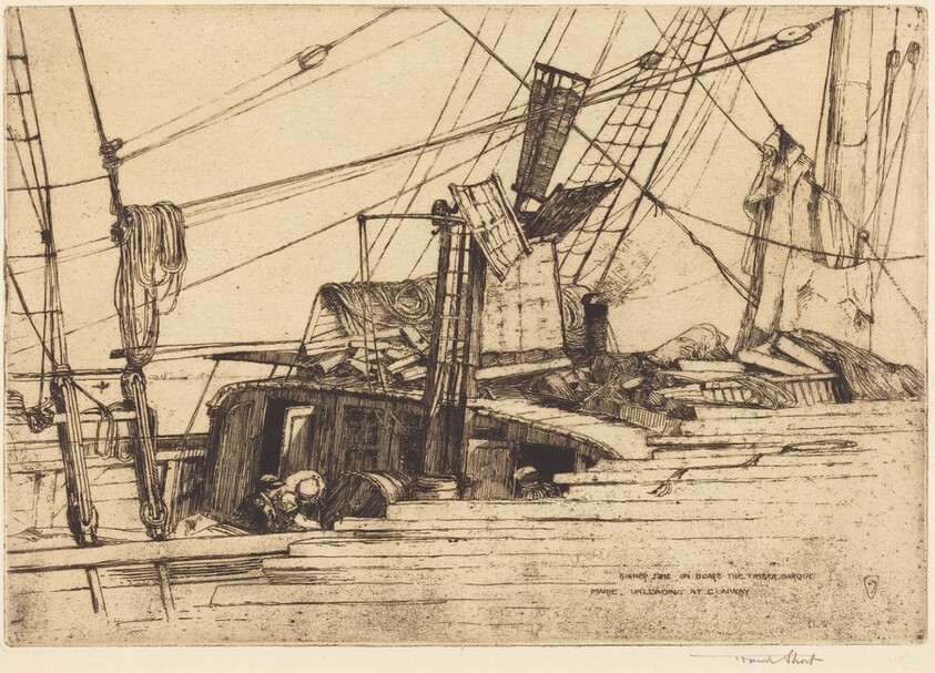 Dinner-Time on Board the Timber Barque "Marie" Unloading at Conway