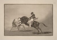 El mismo Ceballos montado sobre otro toro quiebra rejones en la plaza de Madrid (The Same Ceballos Mounted on Another Bull Breaks Short Spears in the Ring at Madrid), Francisco Goya, in or before 1816