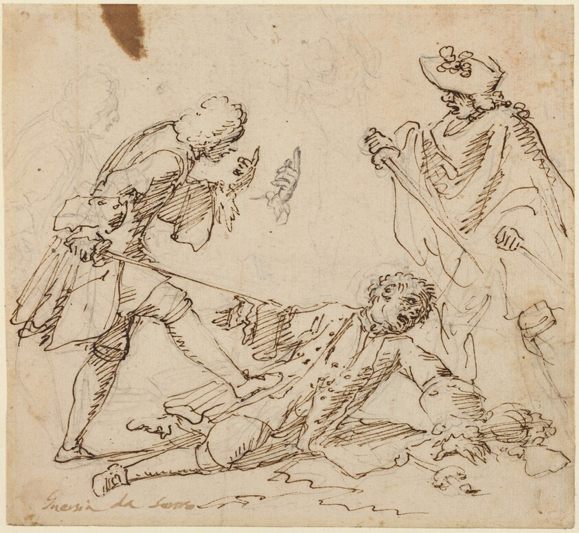 Three Men Fighting