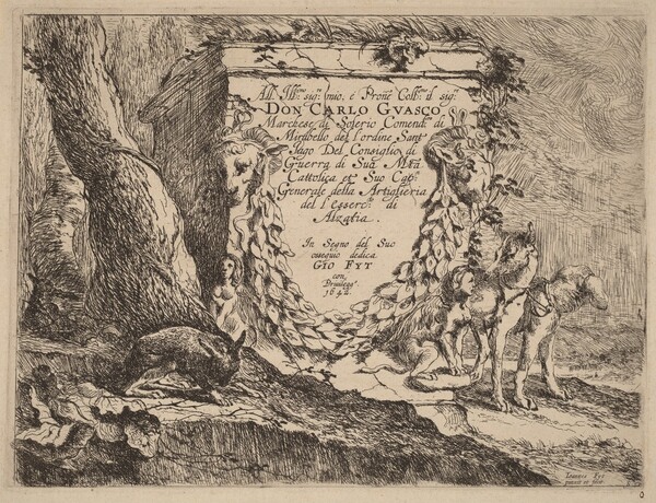 Title Page: Pedestal and a Pair of Dogs