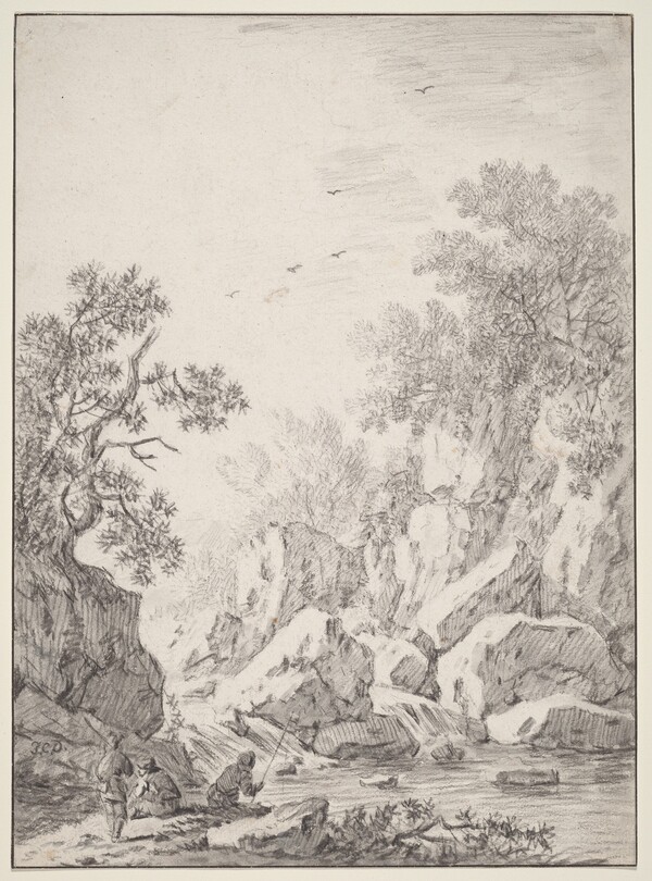 A Waterfall by Rock Cliffs