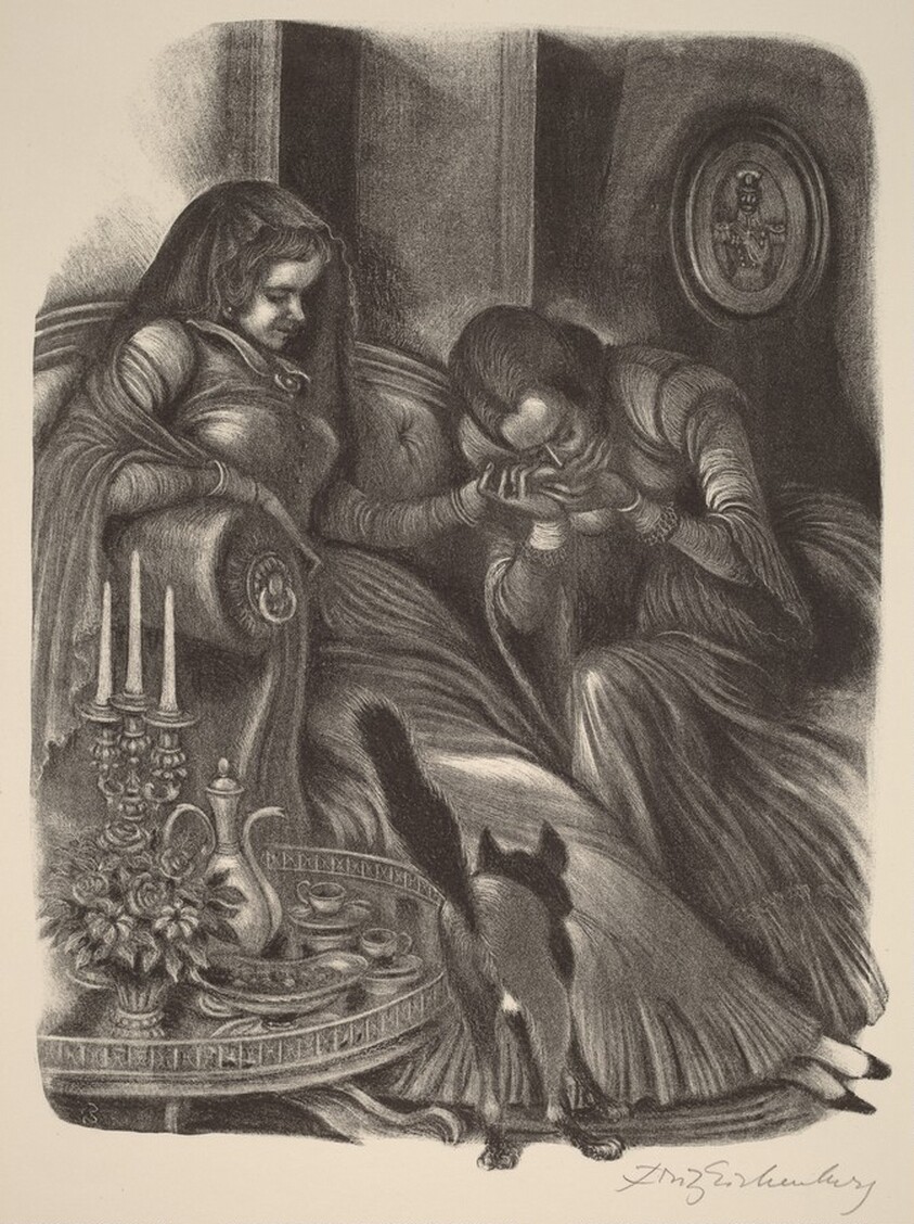 Katerina Kisses Grushenka's Hand (Book III: The Sensualists, facing p.110)