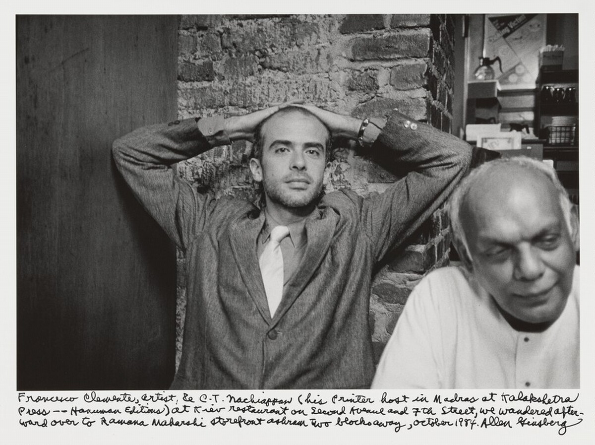 Francesco Clemente, artist, & C.T. Nachiappan (his printer host in Madras at Kalakshetra Press -- Hanuman Editions) at Kiev restaurant on Second Avenue and 7th Street