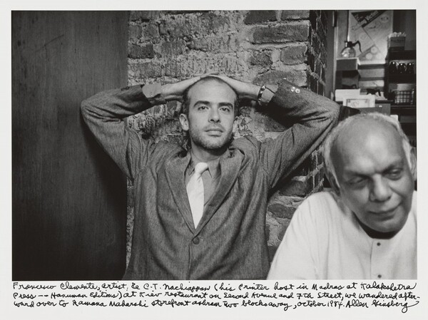 Francesco Clemente, artist, & C.T. Nachiappan (his printer host in Madras at Kalakshetra Press -- Hanuman Editions) at Kiev restaurant on Second Avenue and 7th Street