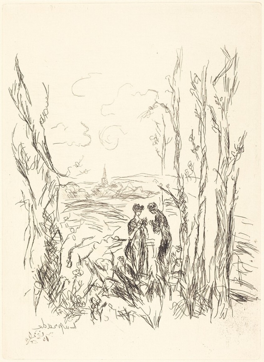 Two Figures between Trees