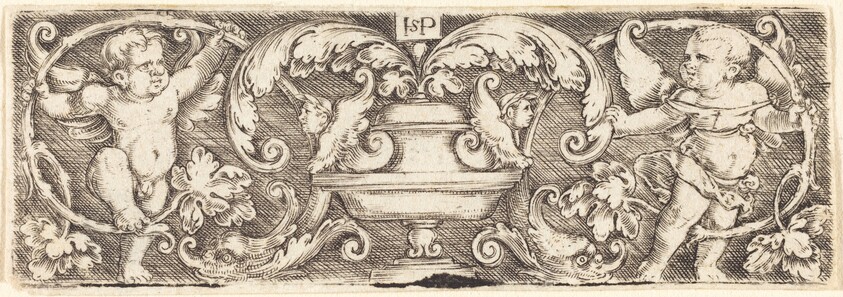 Ornament with a Vase Between Two Genii