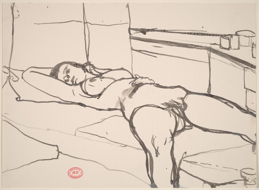 Untitled [female nude reclining in studio]