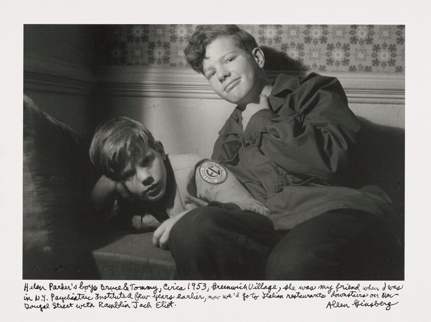 Helen Parker's boys Bruce & Tommy, circa 1953, Greenwich Village, she was my friend when I was in N.Y. Psychiatric Institute a few years earlier, now we'd go to Italian restaurants downstairs on MacDougal Street with Ramblin Jack Eliot.