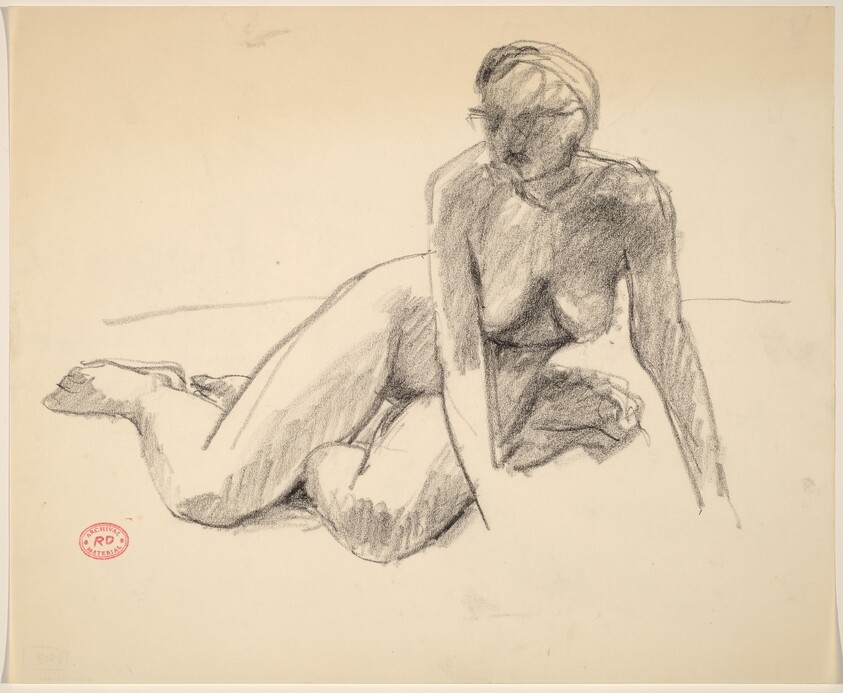 Untitled [seated female nude leaning on hands]