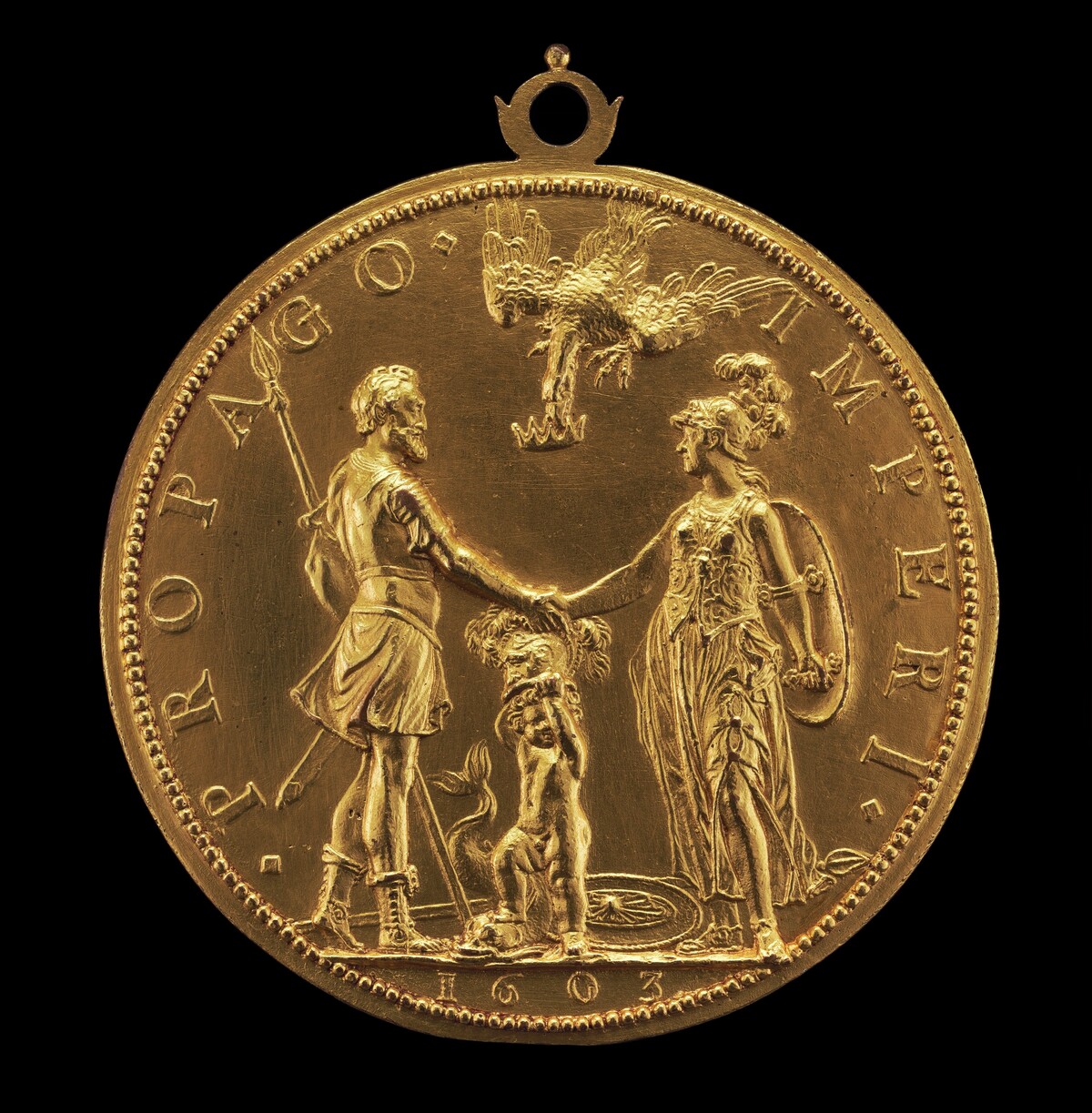Louis XIII as Dauphin between Henri IV as Mars and Marie as Pallas Athena [reverse]
