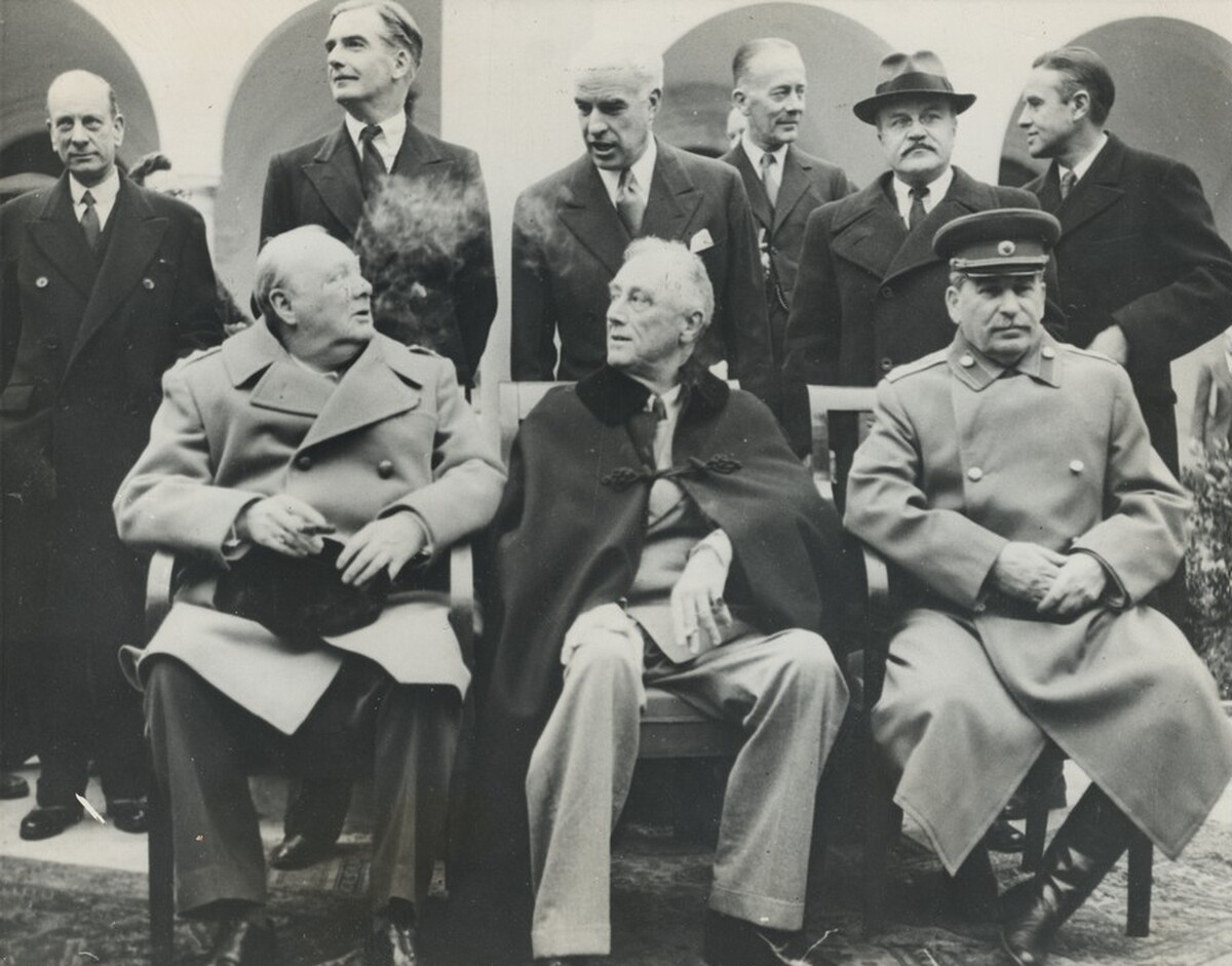 Title from caption on object: “’Big Three’ Gathers at Yalta”