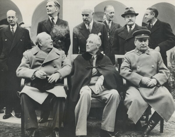 Title from caption on object: “’Big Three’ Gathers at Yalta”