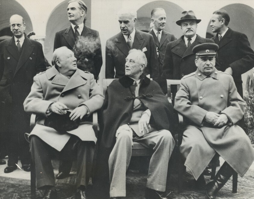 Title from caption on object: “’Big Three’ Gathers at Yalta”