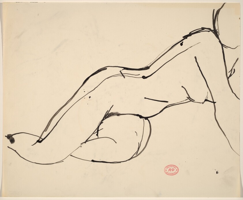 Untitled [nude resting on her side and lifting up on her right arm]