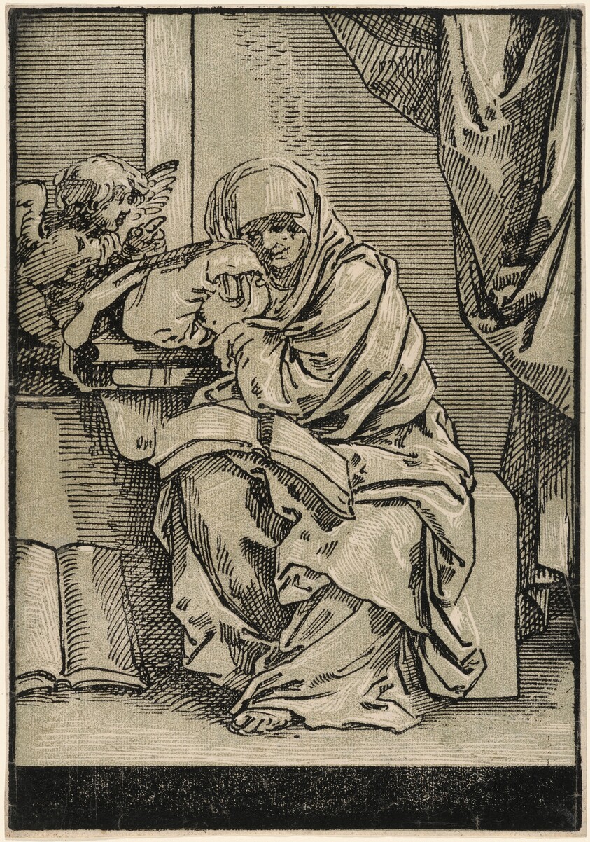Sibyl with a Book and Winged Putto to the Left