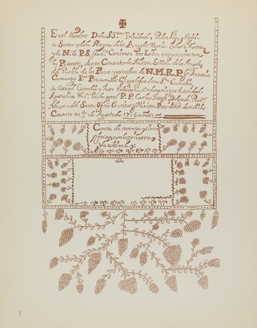 Plate 3: Pecos Book of Visitations: From Portfolio "Spanish Colonial Designs of New Mexico"