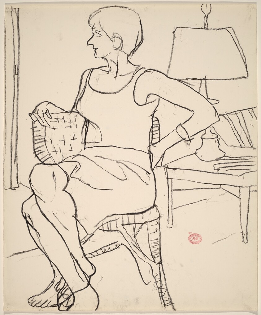 Untitled [seated woman with legs crossed]