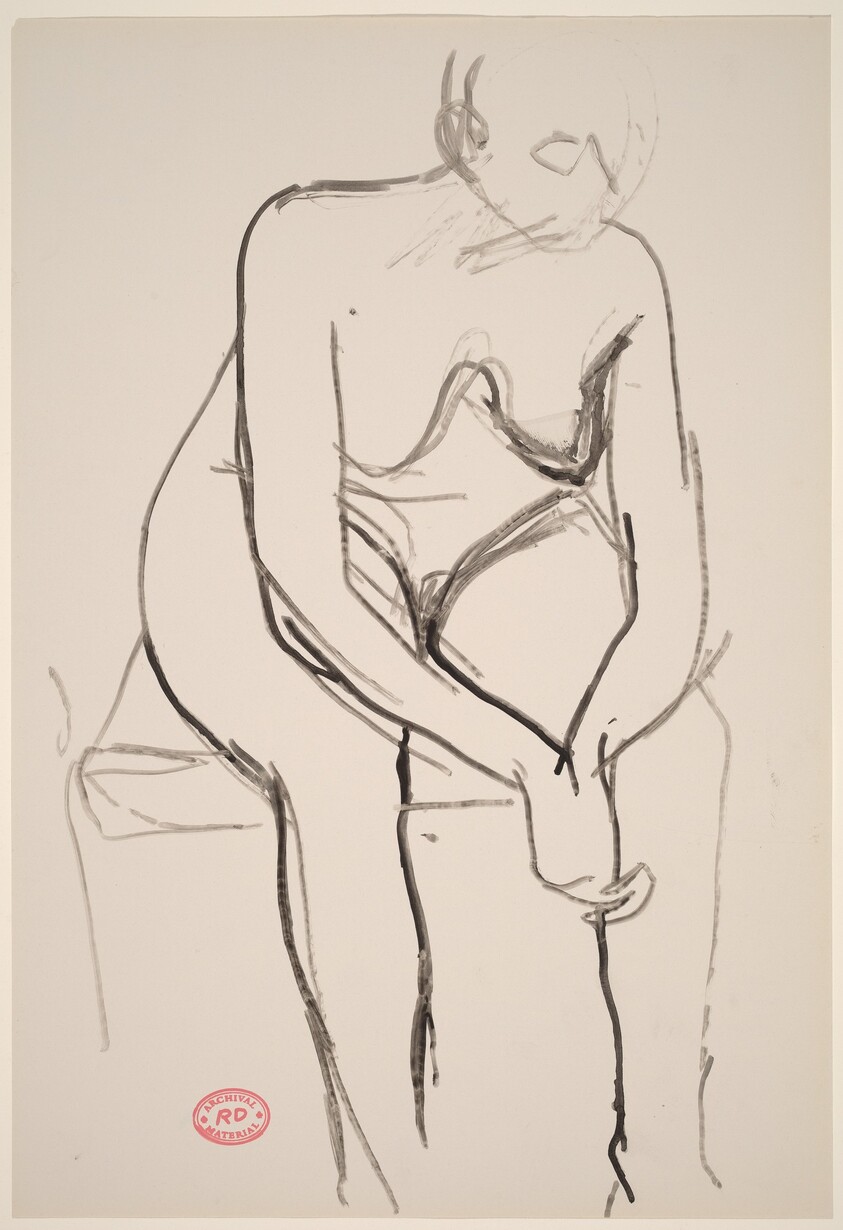 Untitled [seated nude with clasped hands leaning forward]