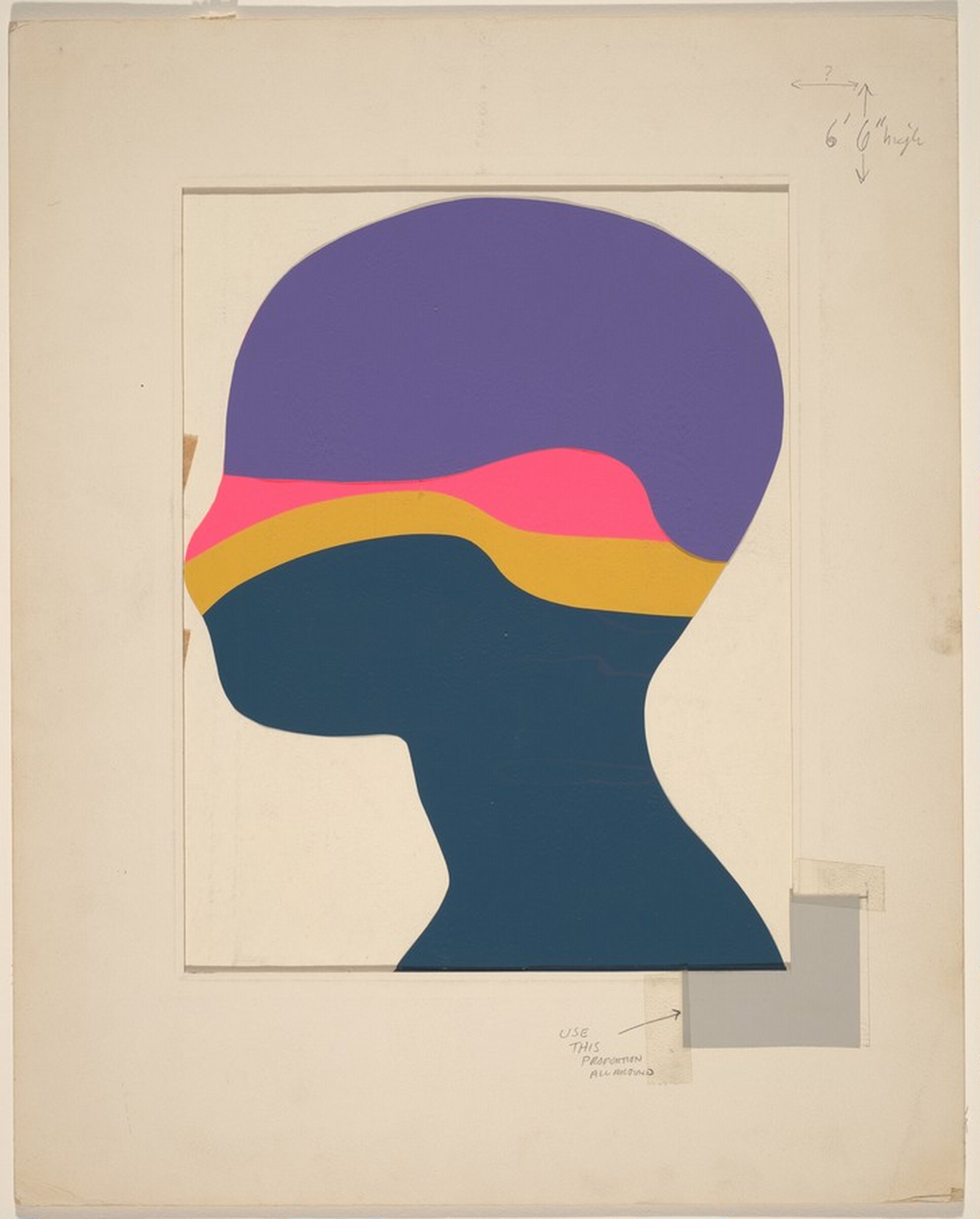 Preparatory drawing for Modern Masters Tapestries: Portrait Head, Ernest Trova, 1960s-1970s