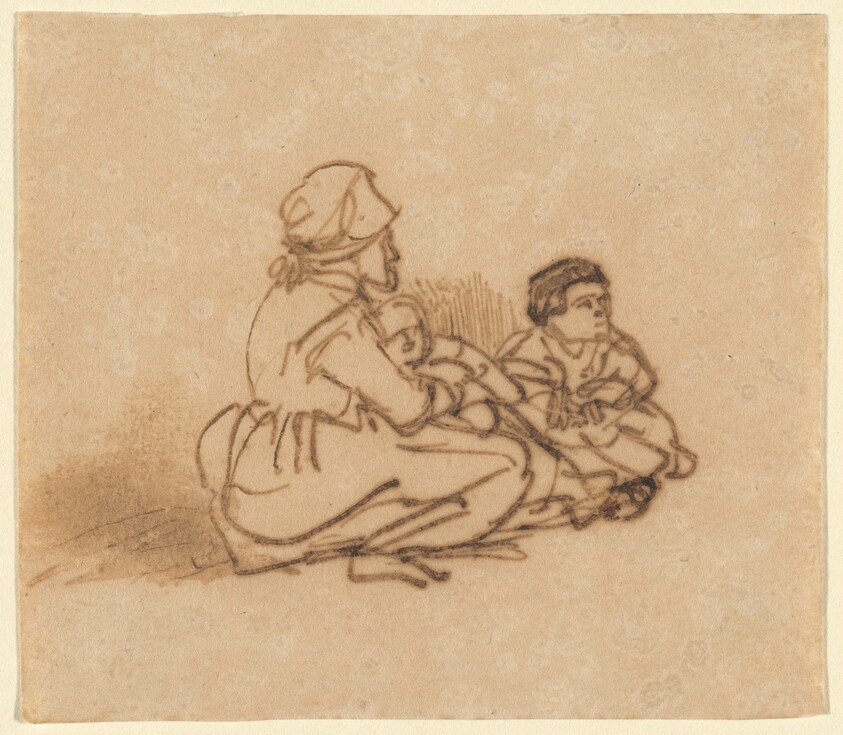 Woman Seated on the Ground with Two Children