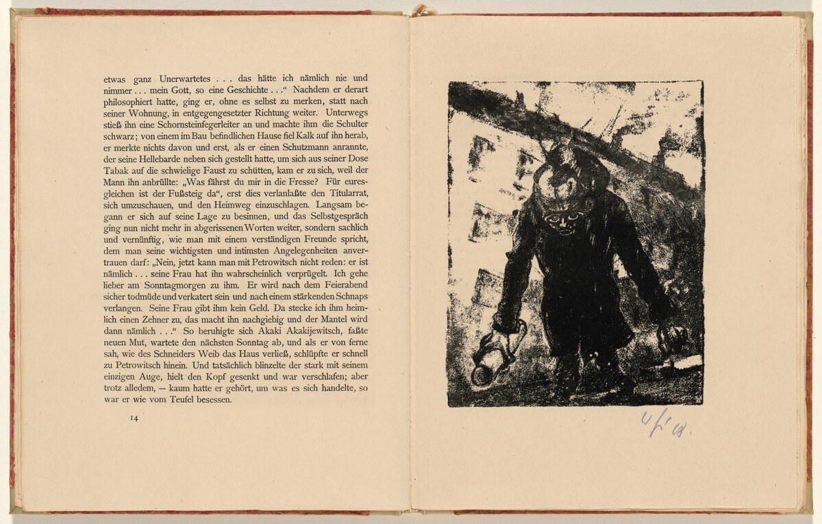 Akaki geht ratlos auf der Straße (Akaki Walks Helplessly on the Street) (plate 4) from Der Mantel (The Coat)