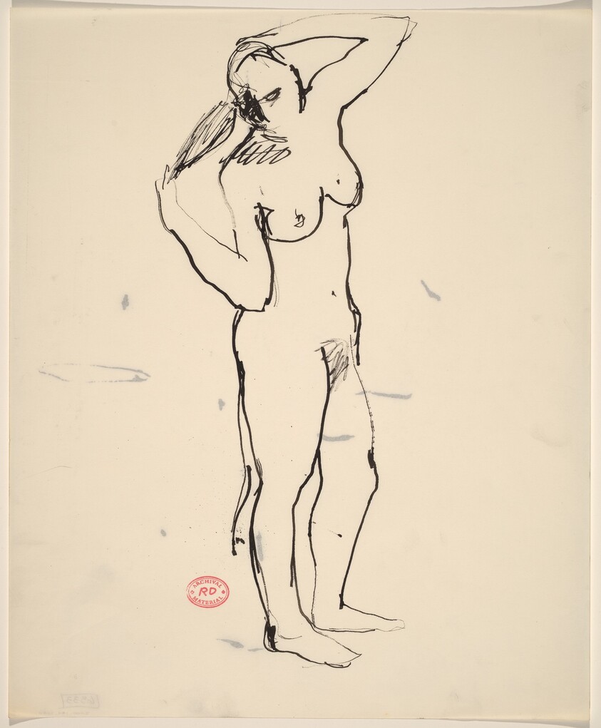 Untitled [standing female nude pulling back her hair]