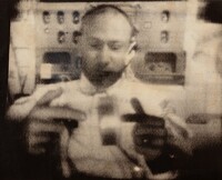 Title from caption on object: "Apollo 11 Astronaut Edwin Aldrin Spins a Can of Ham for Televiewers", National Aeronautics and Space Administration, July 23, 1969
