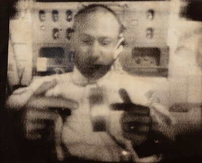 Title from caption on object: "Apollo 11 Astronaut Edwin Aldrin Spins a Can of Ham for Televiewers", National Aeronautics and Space Administration, July 23, 1969