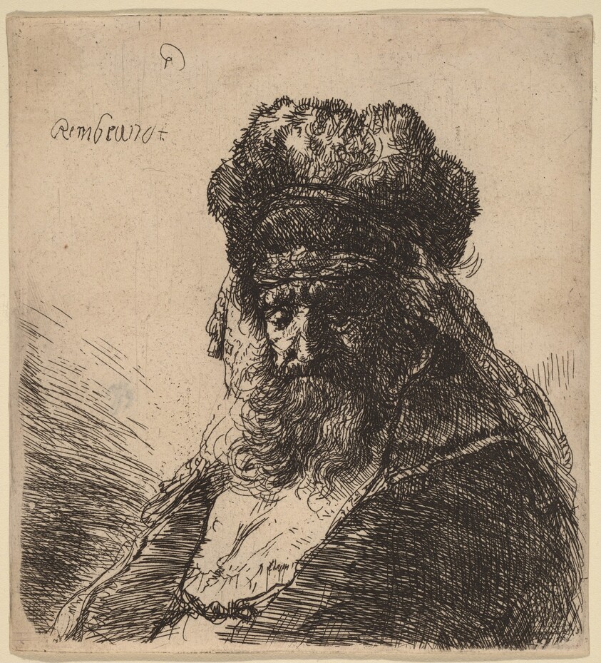 Old Bearded Man in a High Fur Cap, with Eyes Closed