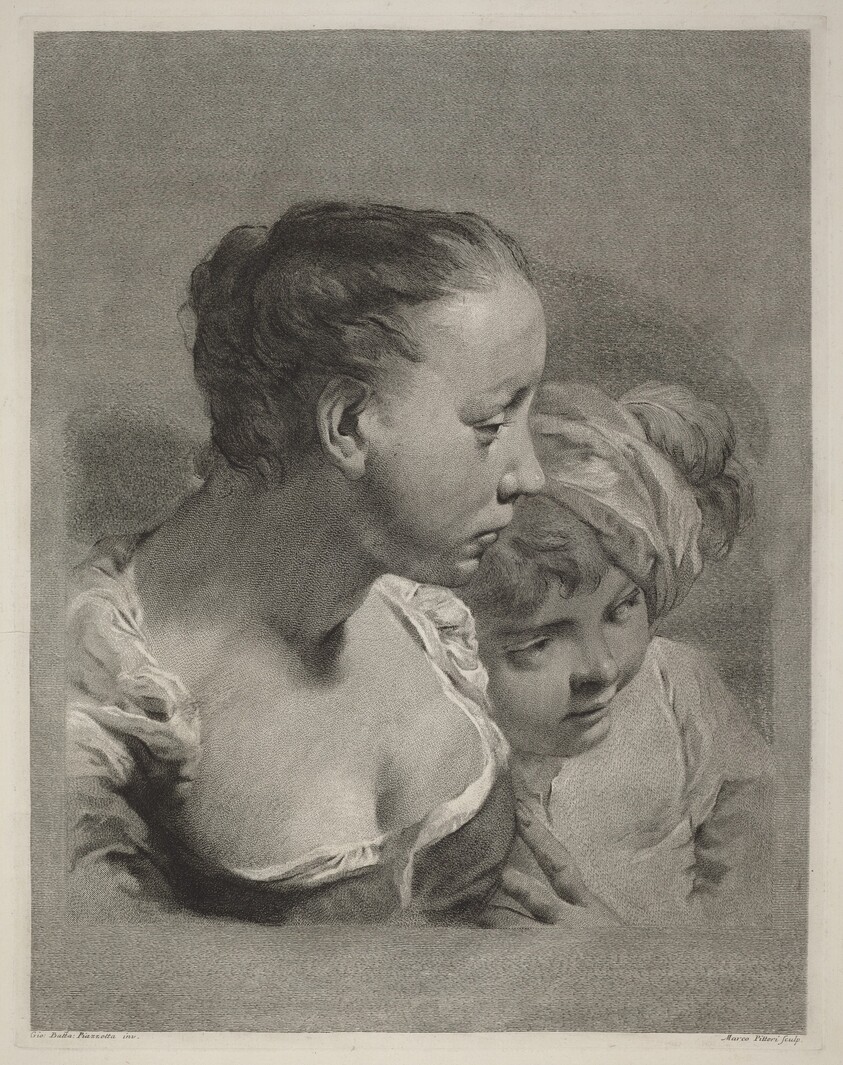 Young Woman and a Boy Facing Right