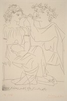 Flautist and Young Girl with Tambourine (Flutiste et jeune fille au tambourin), Pablo Picasso, 1934