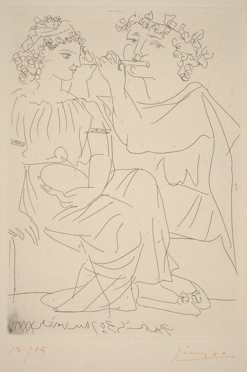 Flautist and Young Girl with Tambourine (Flutiste et jeune fille au tambourin)