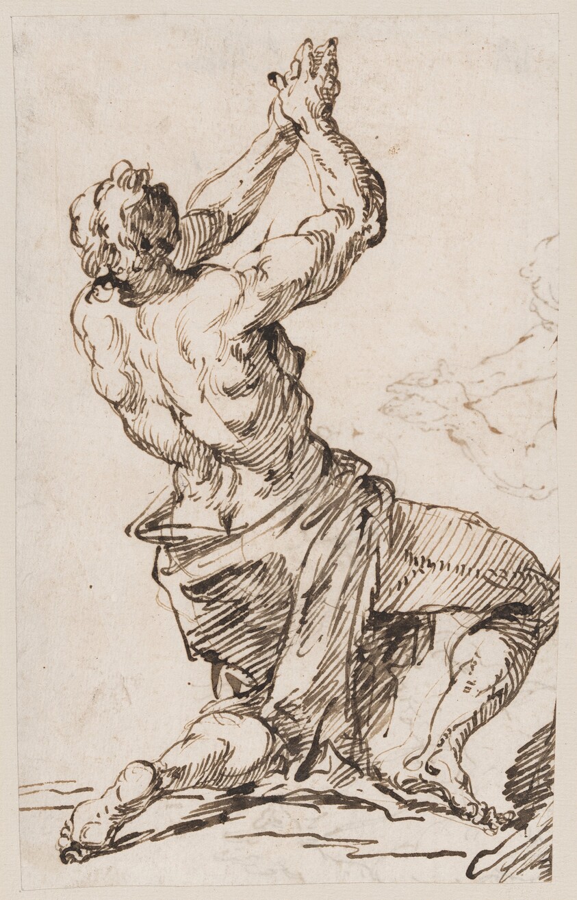 a) Study of a Man Kneeling, Looking Upward (recto); b) Studies of the Same Figure (verso)